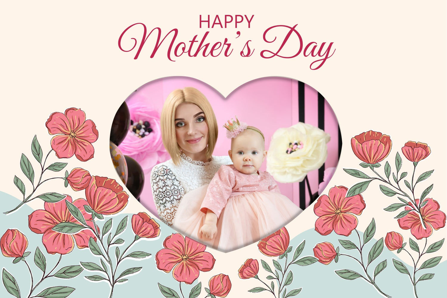 Backdrops For Mother's Day Heart Shaped Floral Customized Backdrop BRP3-114