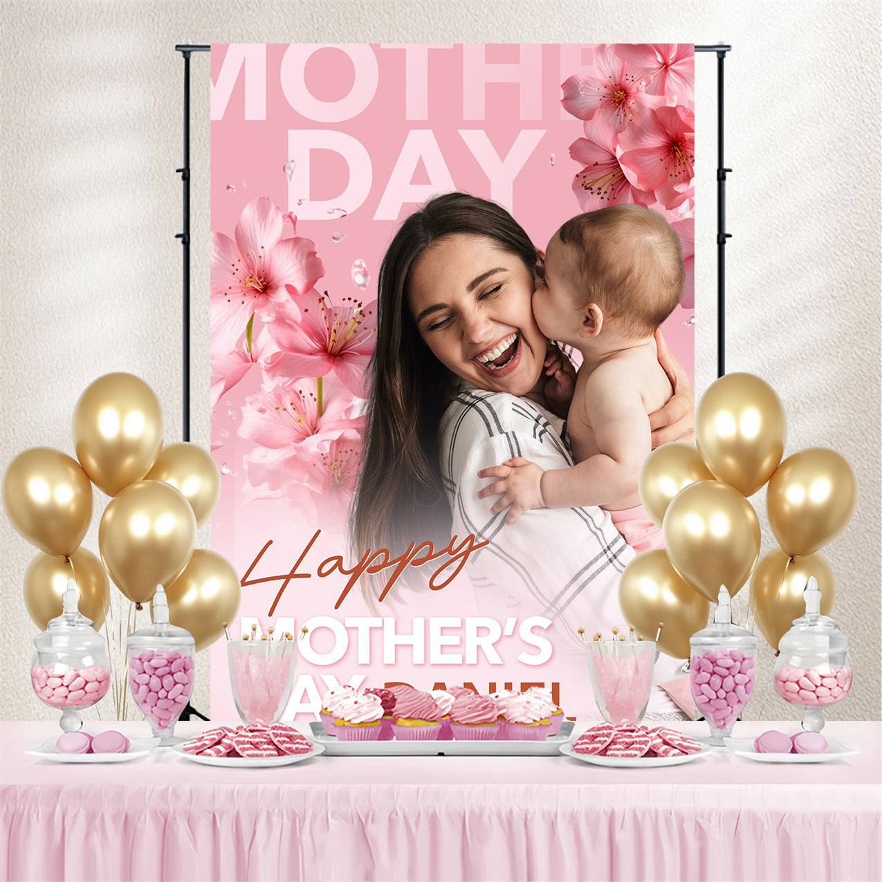 Mothers Day Photo Backdrop Floral Love Personalized Backdrop BRP3-119