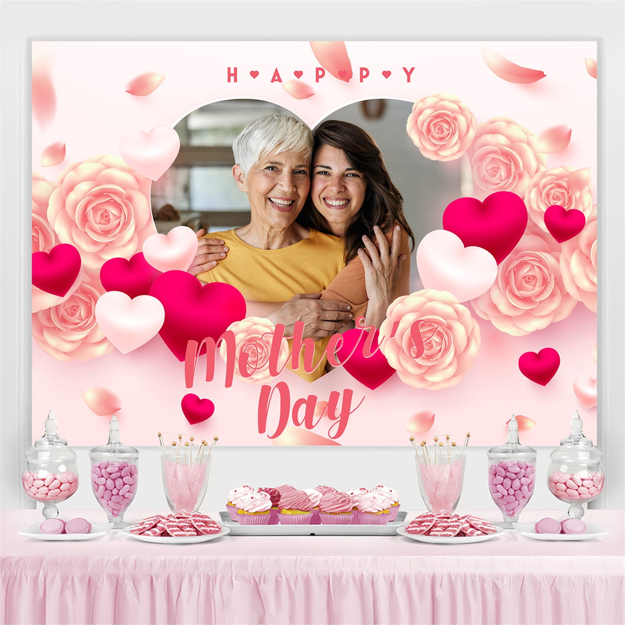 Backdrop For Mothers Day Romantic Rose Heart Personalized Backdrop BRP3-124