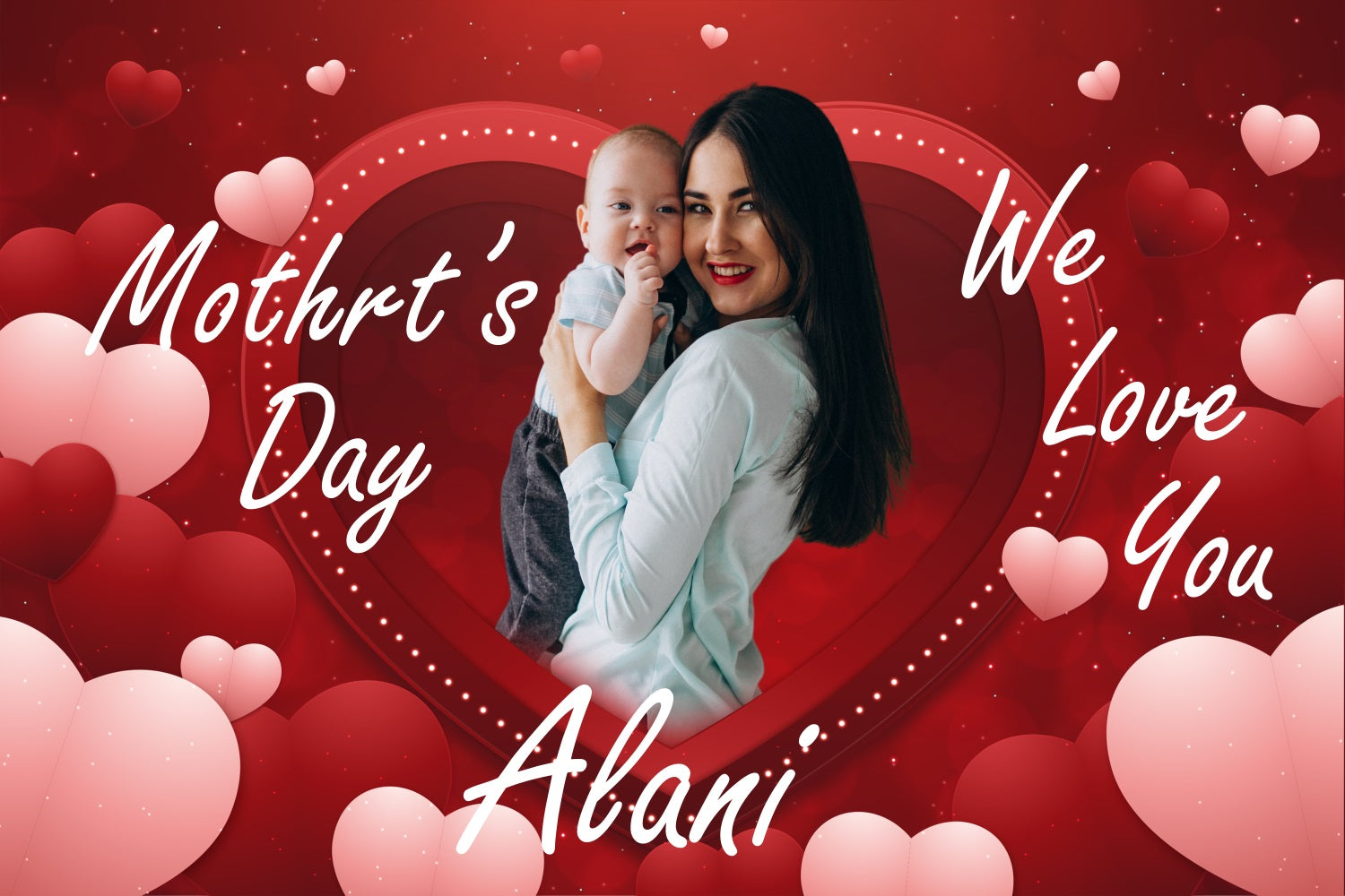 Mother Day Backdrop Red Hearts Celebration Personalized Backdrop BRP3-129