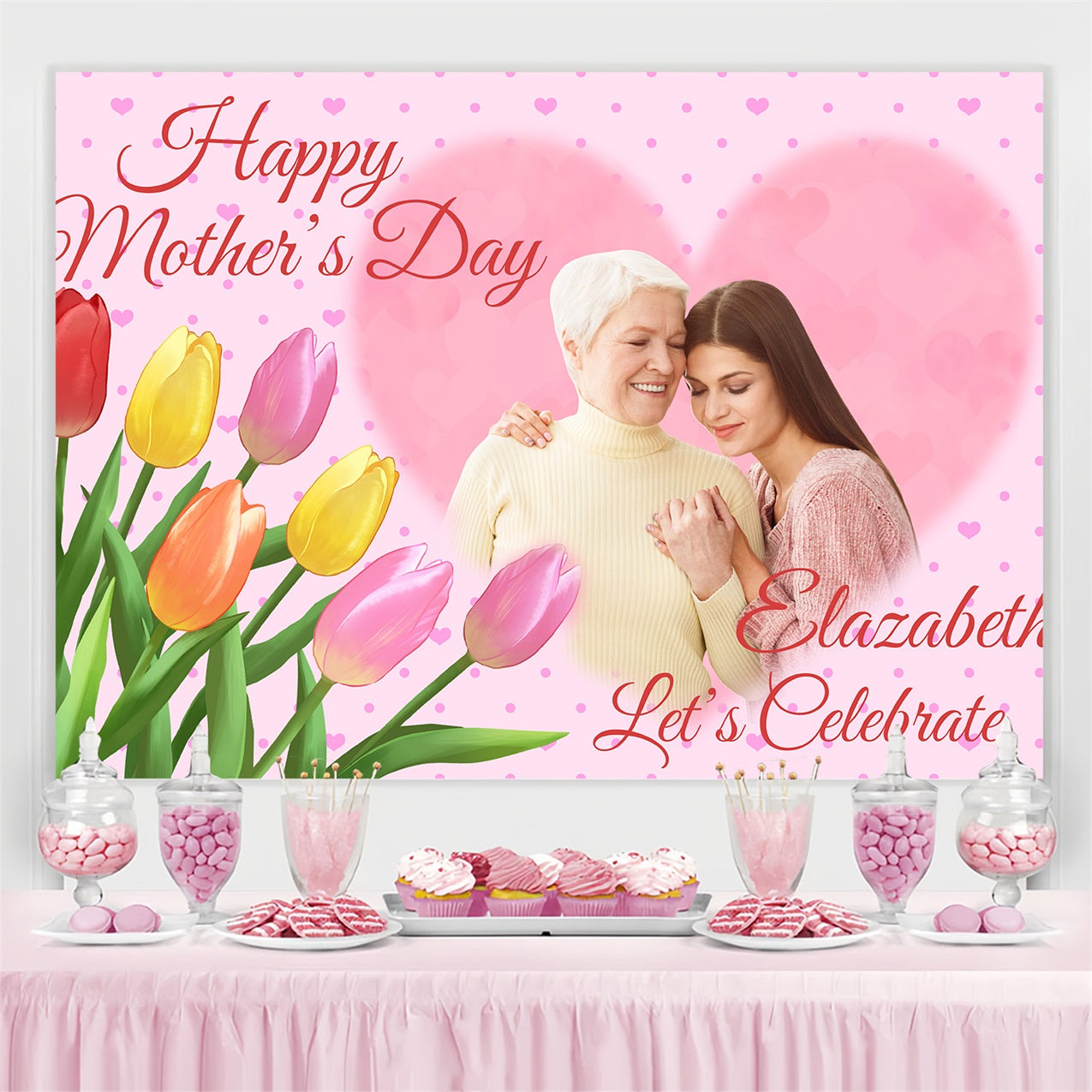 Mothers Day Photo Backdrops Tulip Heart Love Custom Backdrop BRP3-130