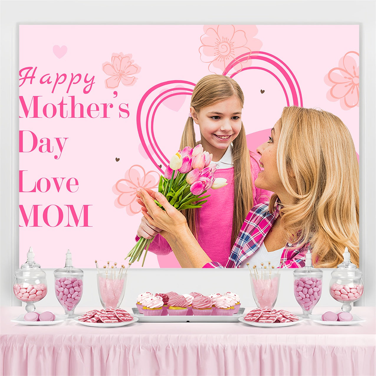 Mothers Day Photo Backdrop Floral Pink Elegance Customized Backdrop BRP3-141