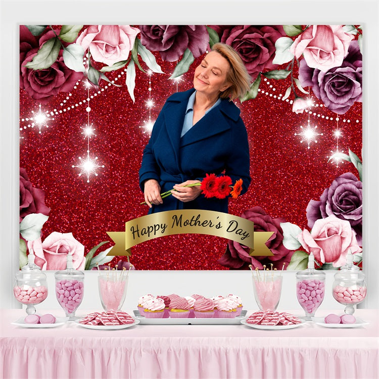 Mothers Day Backdrop Ideas Glittering Red Rose Personalised Backdrop BRP3-149