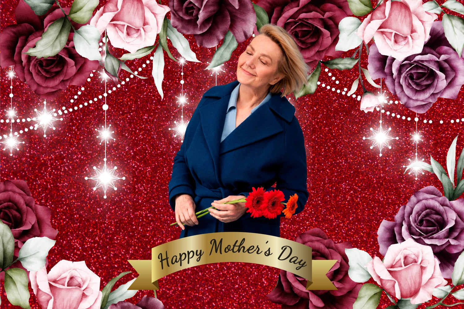 Mothers Day Backdrop Ideas Glittering Red Rose Personalised Backdrop BRP3-149