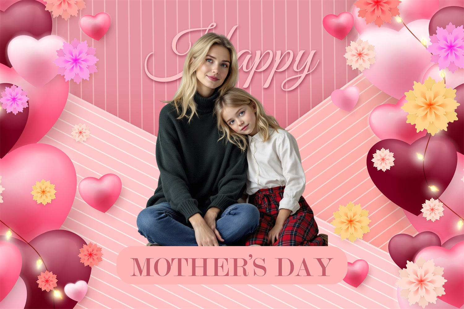 Mothers Day Backdrop Heart Balloon Floral Customized Backdrop BRP3-165
