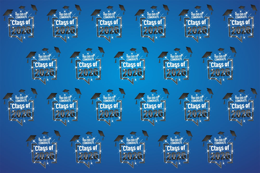 Custom Graduation Backdrop Dazzling Cap Blue Graduation Party Backdrop