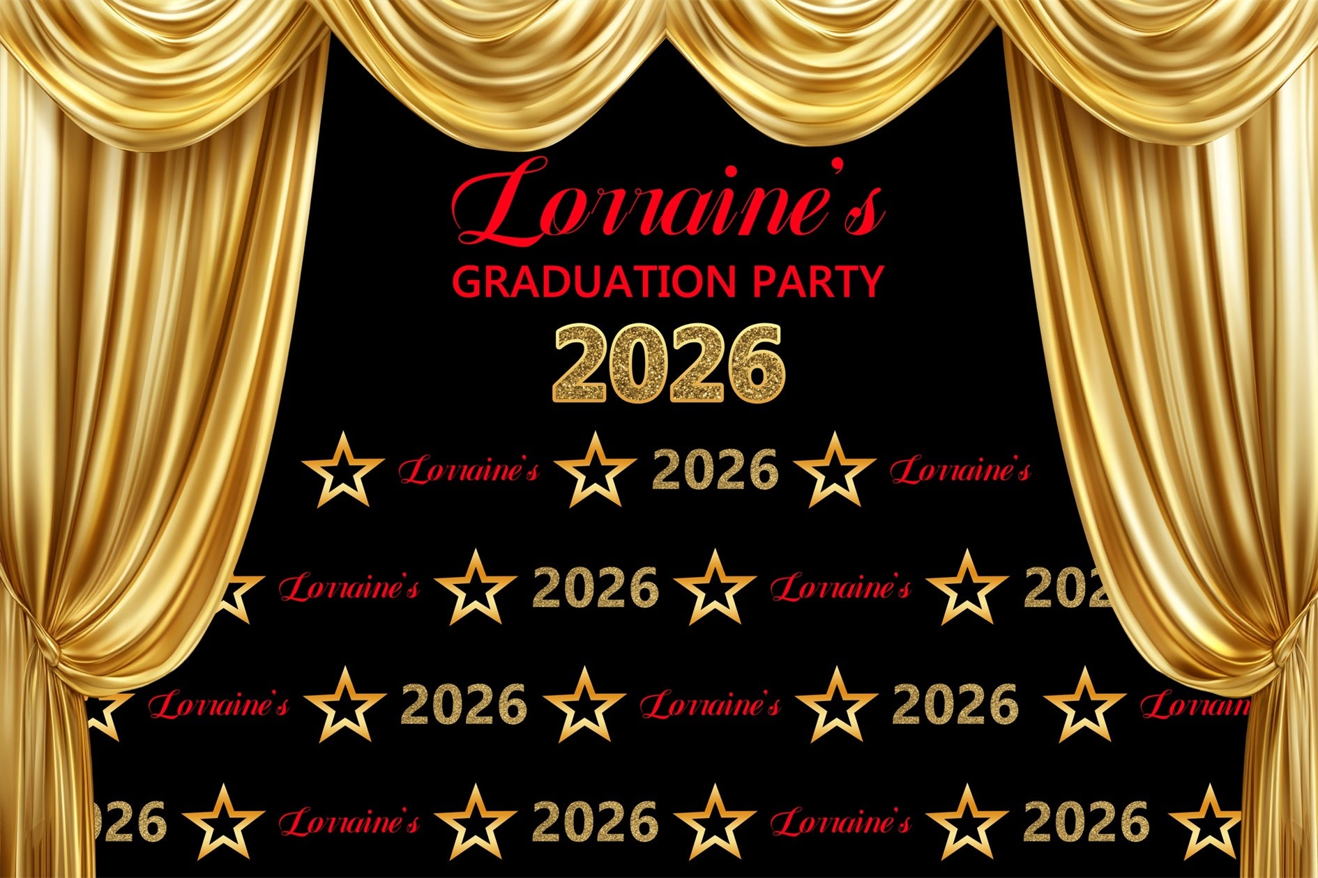 Personalized Graduation Backdrops Luxury Themed Golden Curtain Backdrop BRP3-1
