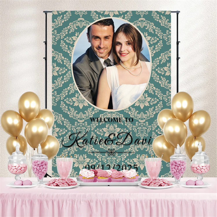 Backdrops For Wedding Teal Damask Pattern Customized Backdrop BRP3-208