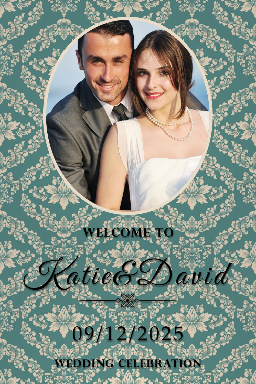 Backdrops For Wedding Teal Damask Pattern Customized Backdrop BRP3-208
