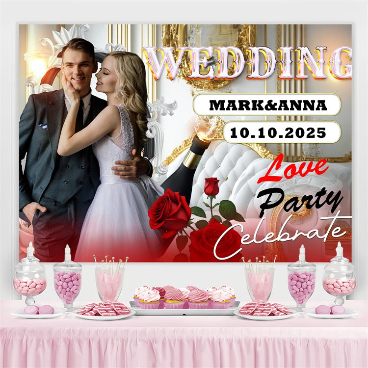 Backdrop Wedding Sofa Champagne Love Customized Backdrop BRP3-221