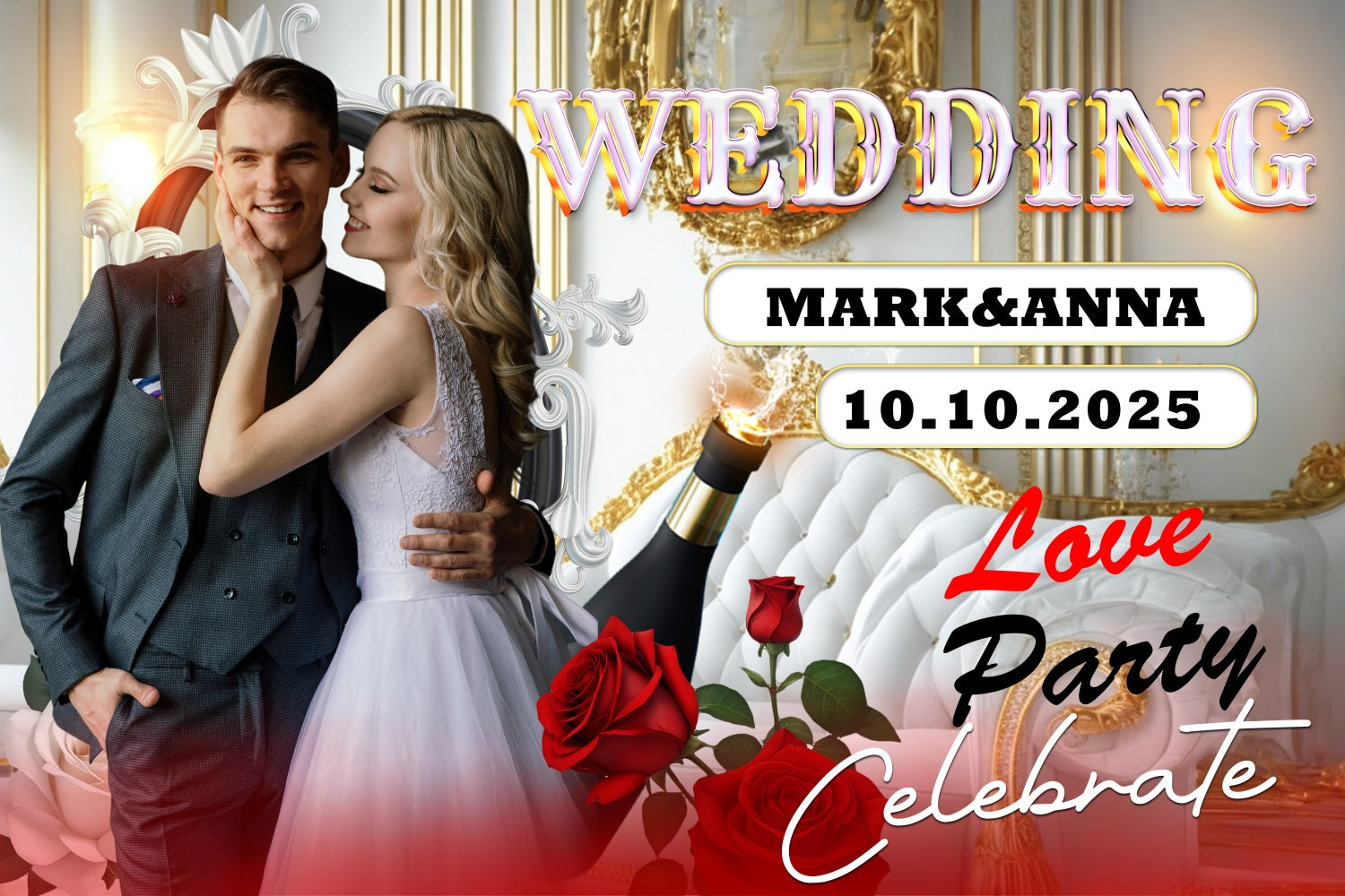 Backdrop Wedding Sofa Champagne Love Customized Backdrop BRP3-221