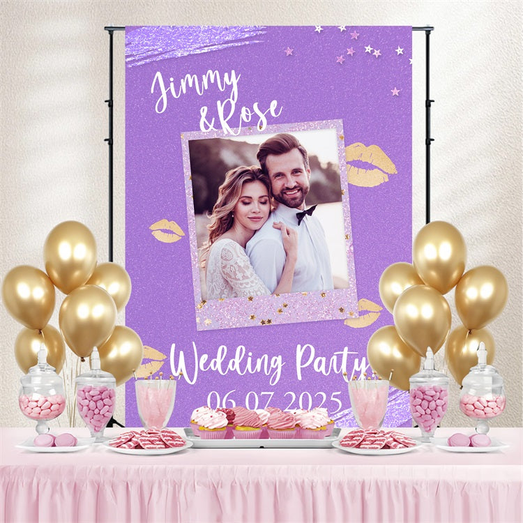 Photo Backdrop Wedding Purple Glitter Personalised Backdrop BRP3-226