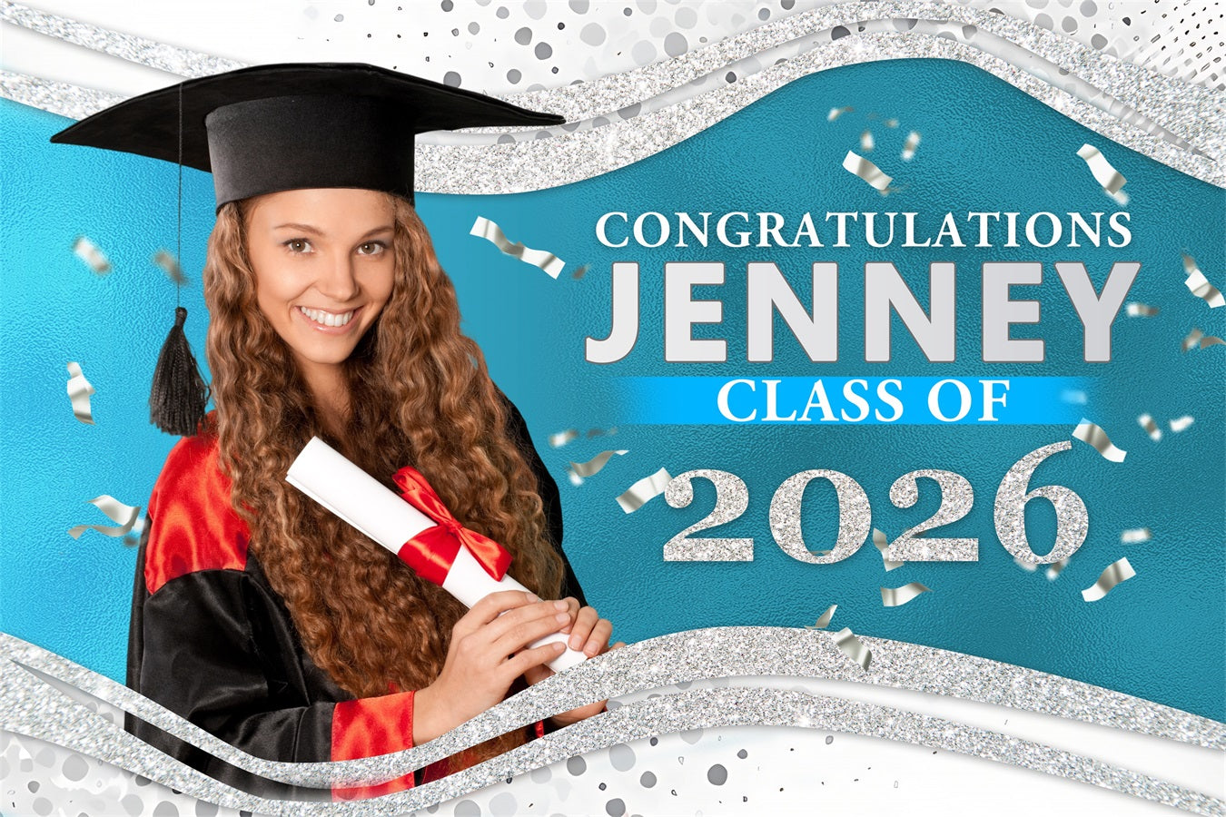 Graduation Backdrop Blue Silver Glitter Custom Party Graduation Backdr