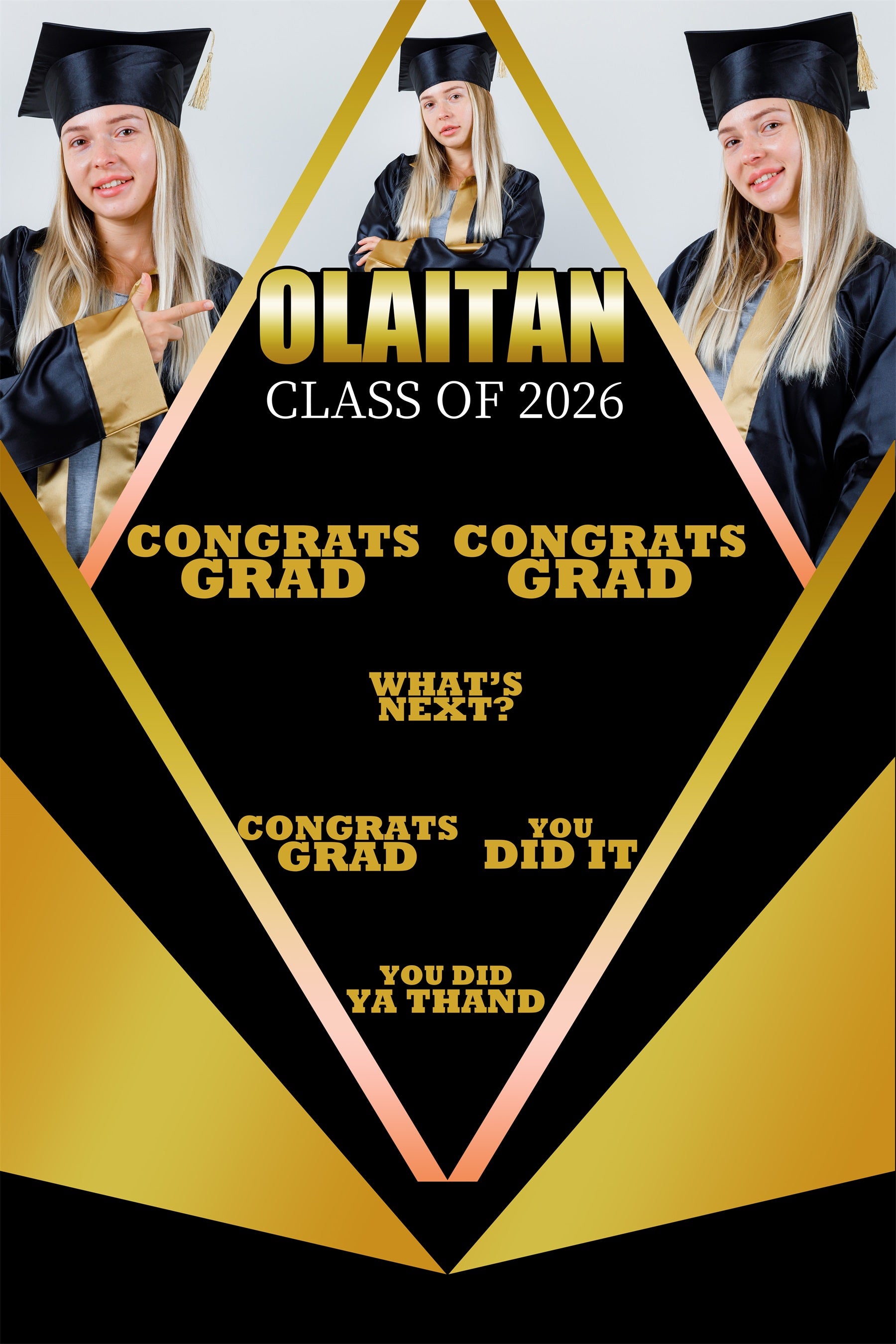 2026 Graduation Backdrop Black Gold Custom Party Graduation Backdrop BRP3-231