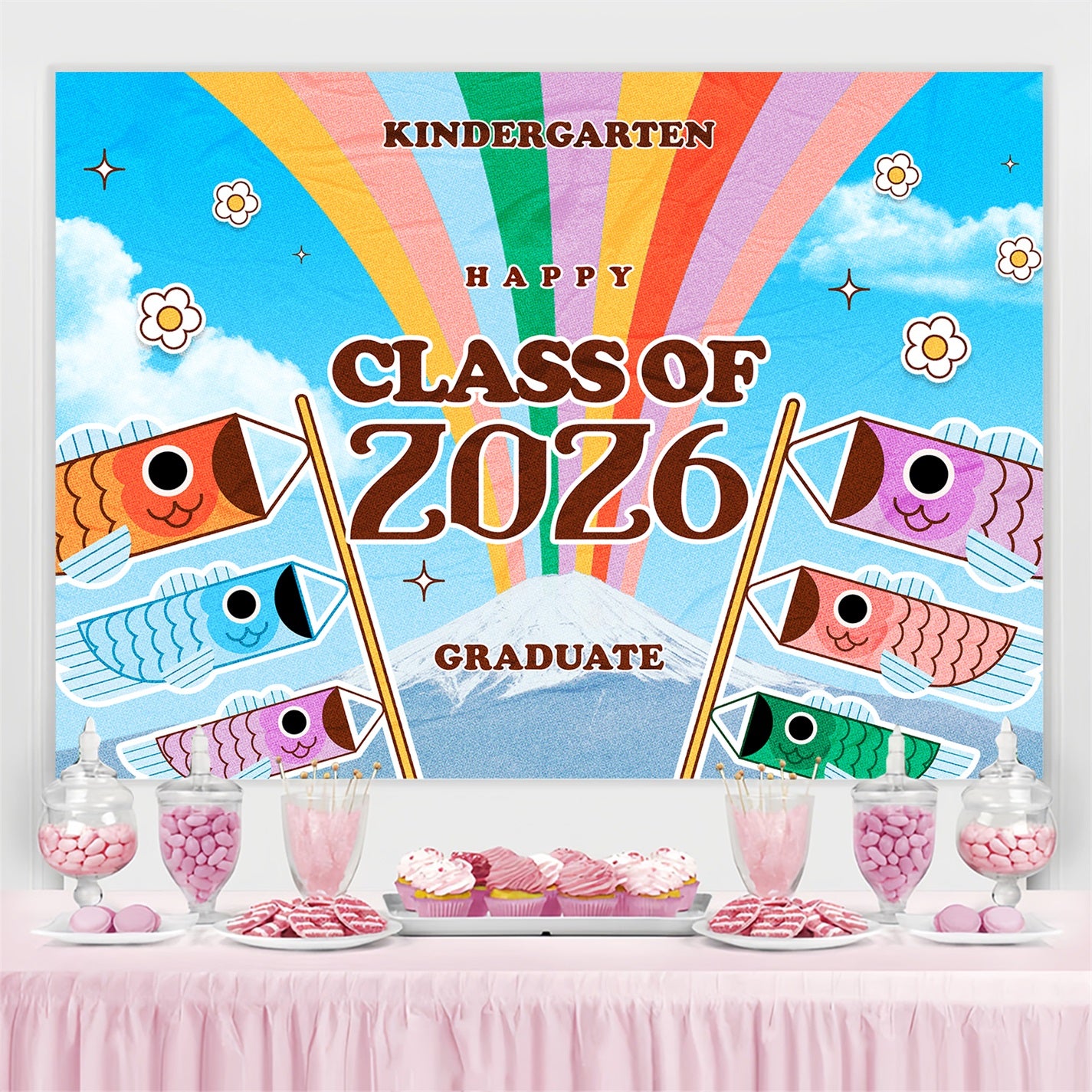 Preschool Graduation Backdrop Colorful Sky Kindergarten Graduation Party Backdrop BRP3-24