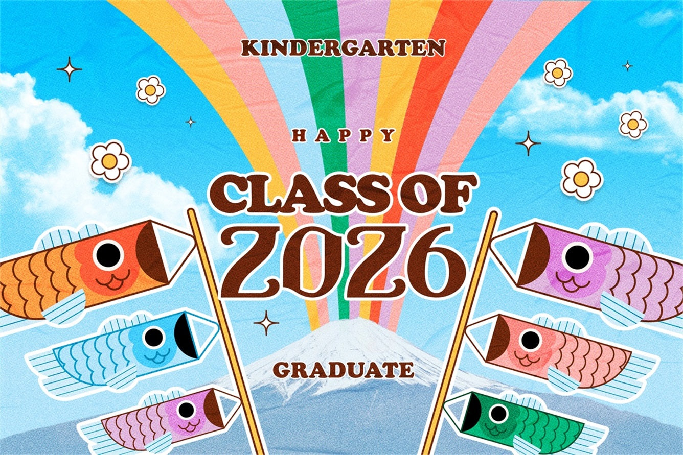 Preschool Graduation Backdrop Colorful Sky Kindergarten Graduation Party Backdrop BRP3-24