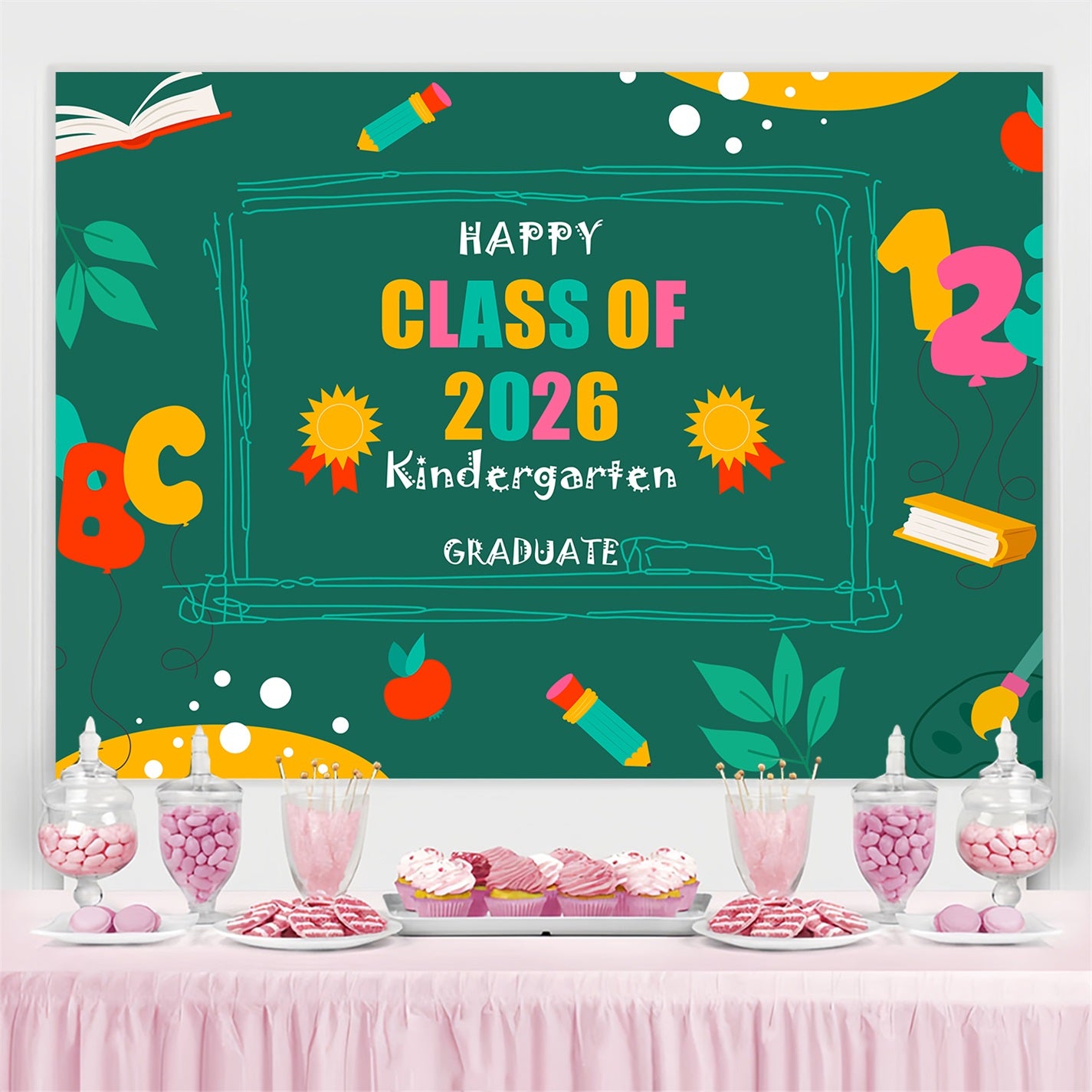 Graduation Backdrop Photoshoot Colorful Chalkboard Graduation Party Backdrop BRP3-25