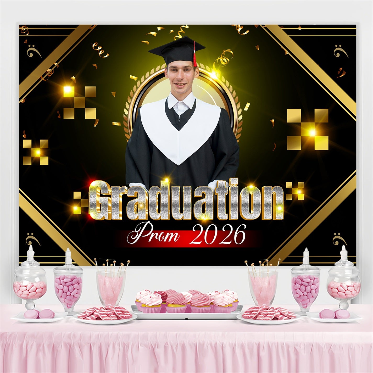 Customized Graduation Backdrop Dazzling Gold Graduation Party Backdrop BRP3-30