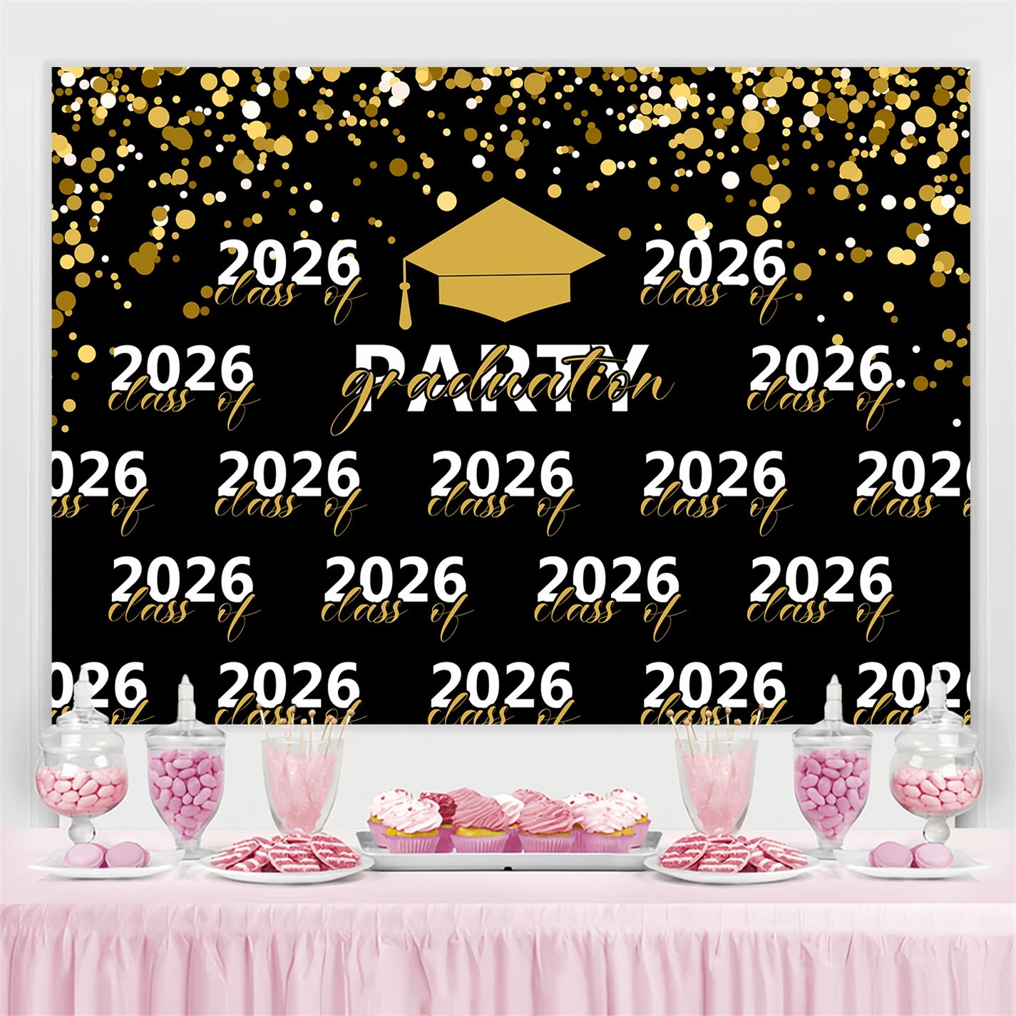 Customized Graduation Backdrop Shining Gold Graduation Party Backdrop BRP3-5