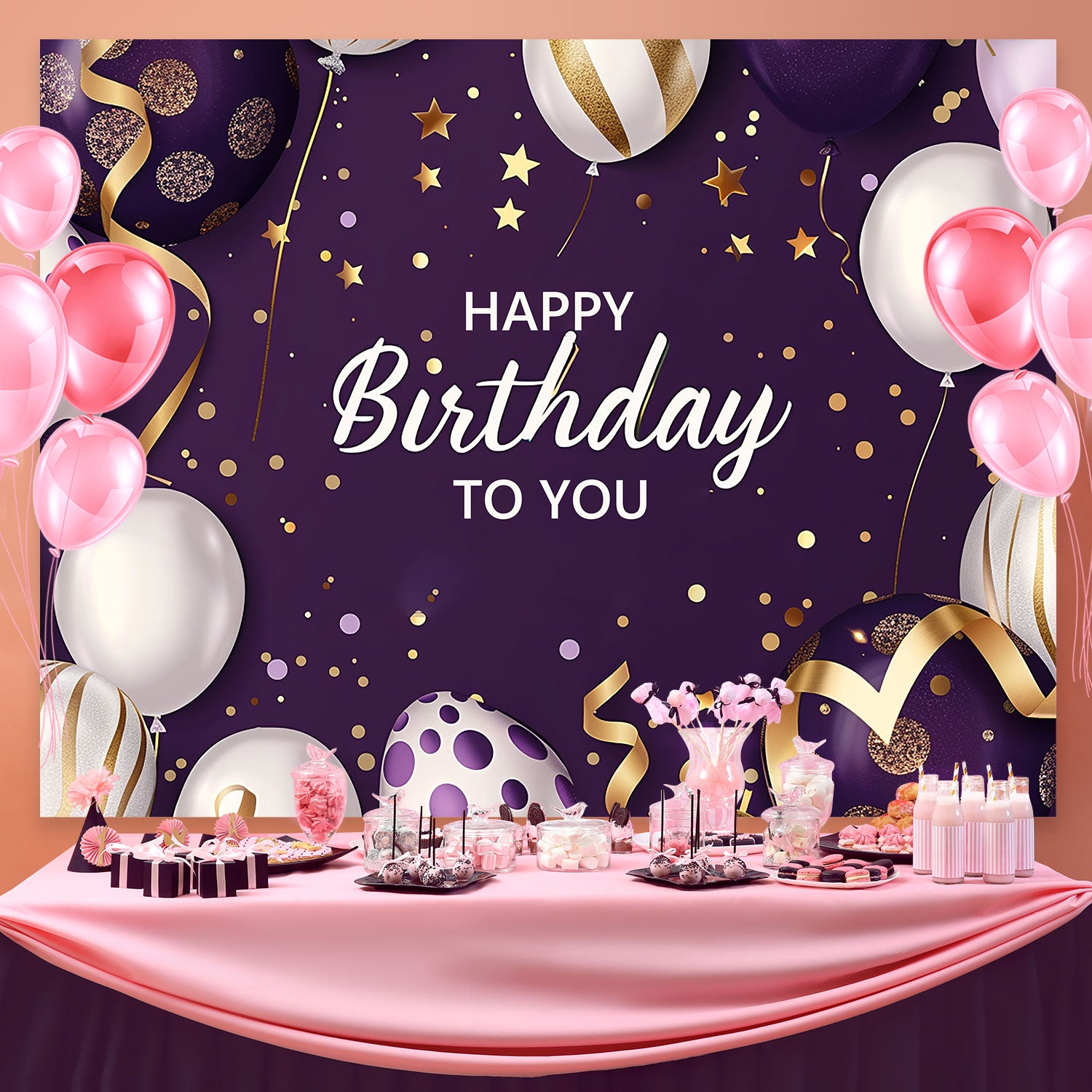Custom Made Birthday Backdrops Elegant Balloons Glam Backdrop BRP3-67