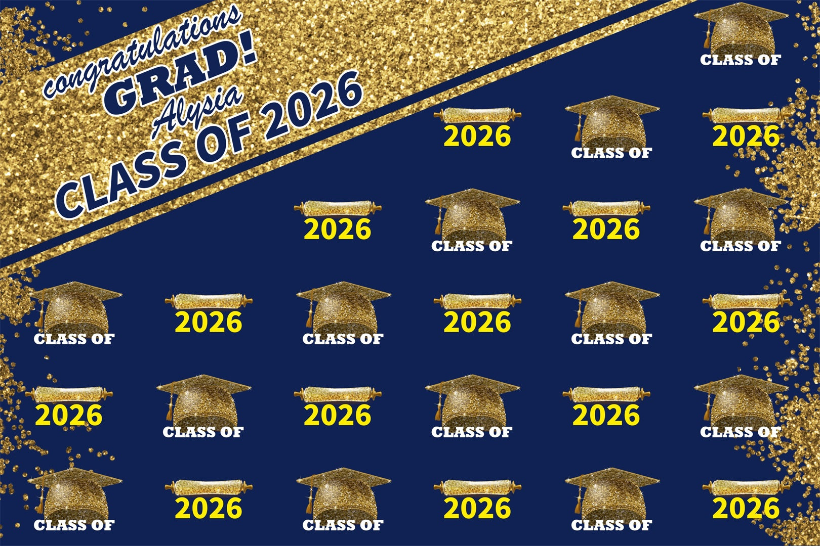 Custom Graduation Backdrop Navy Blue Sparkling Graduation Party Backdrop BRP3-6
