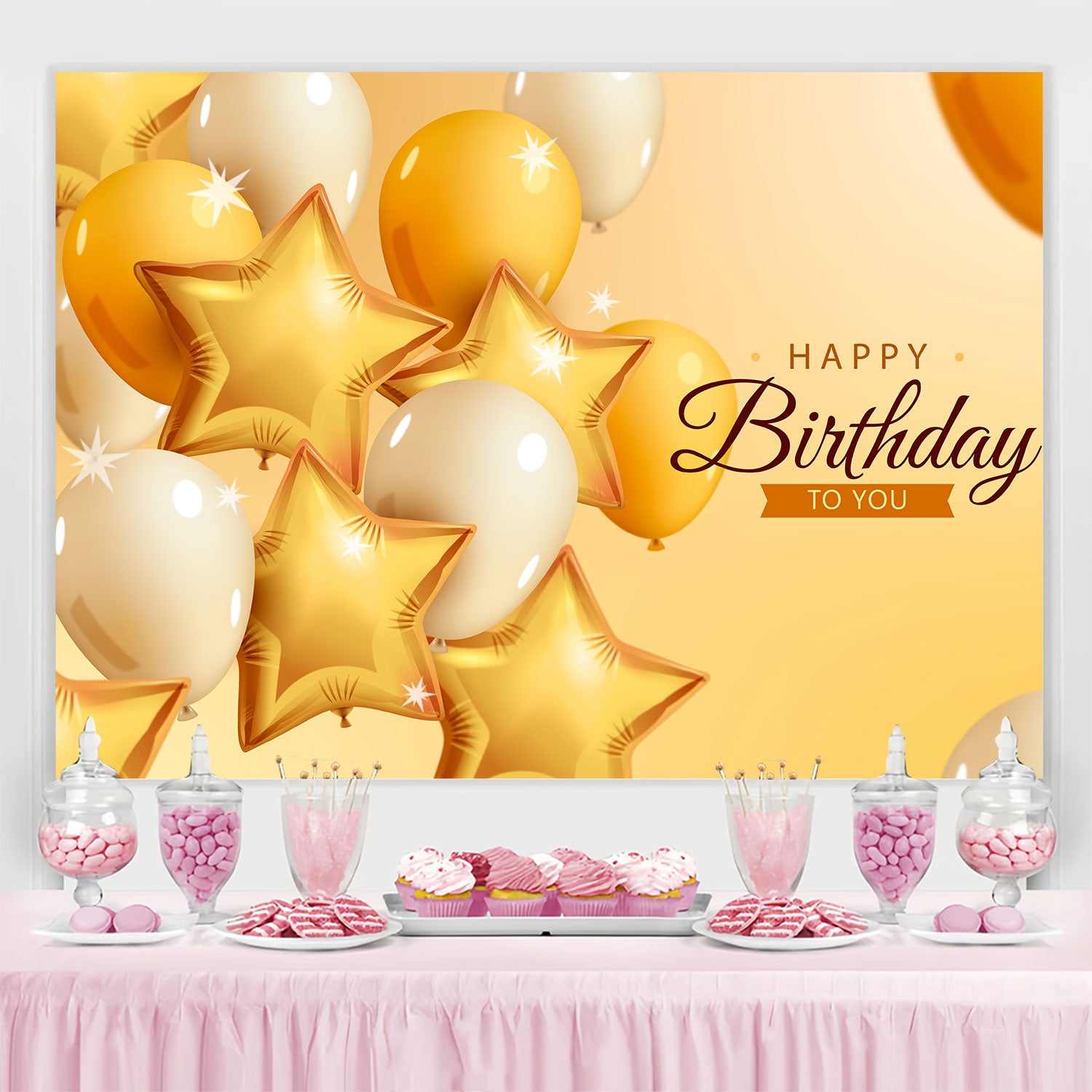 Birthday Backdrop Personalized Luxury Golden Balloons Backdrop BRP3-71