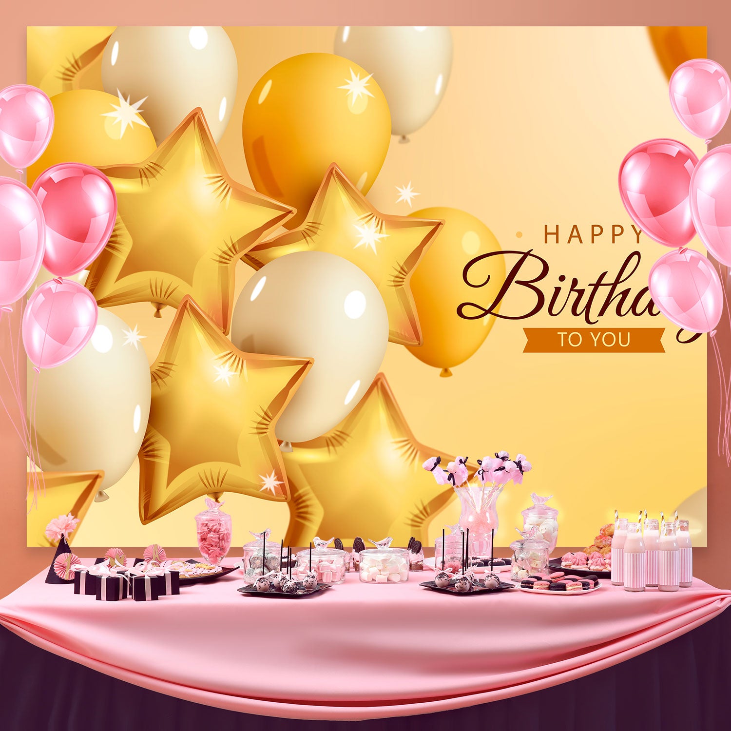 Birthday Backdrop Personalized Luxury Golden Balloons Backdrop BRP3-71
