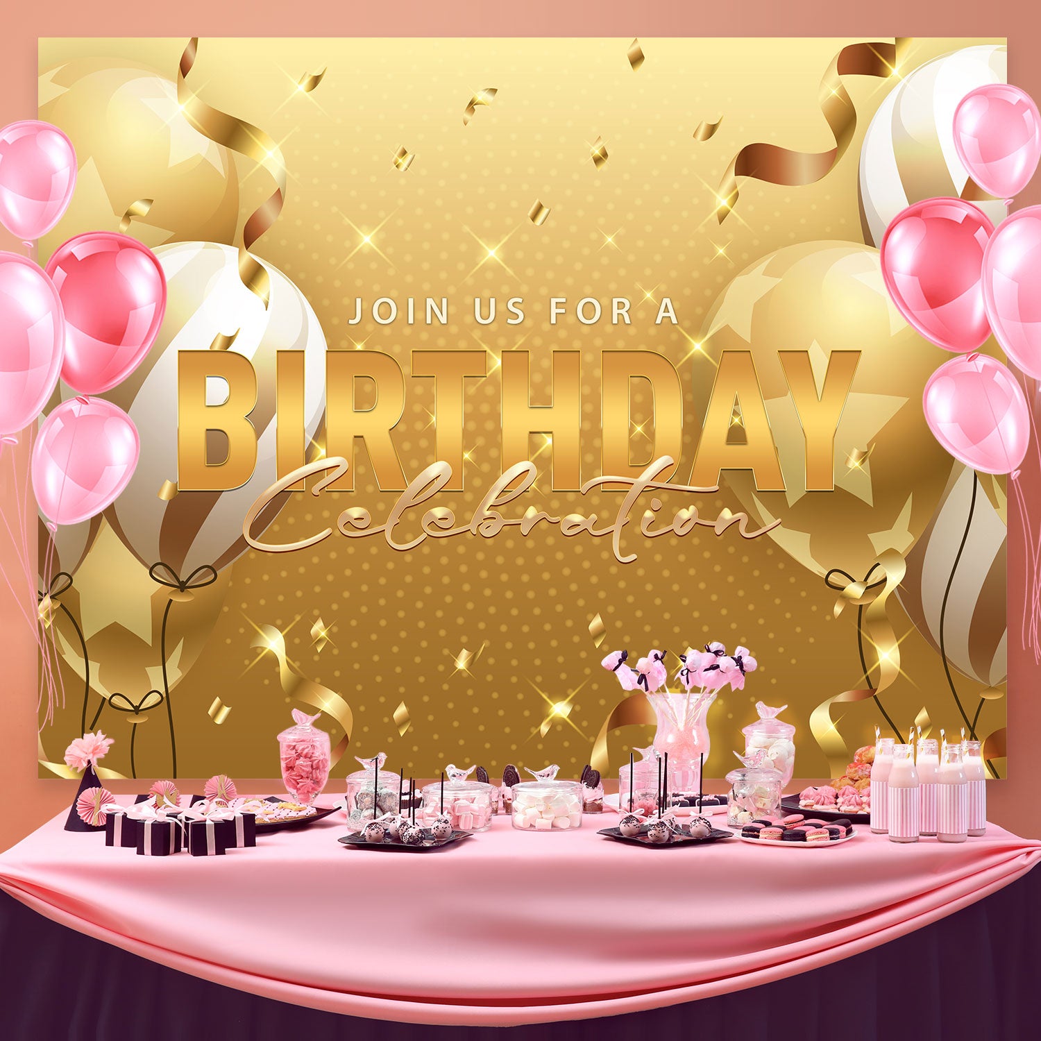 Custom Birthday Backdrops Glowing Glitter Confetti Backdrop BRP3-72