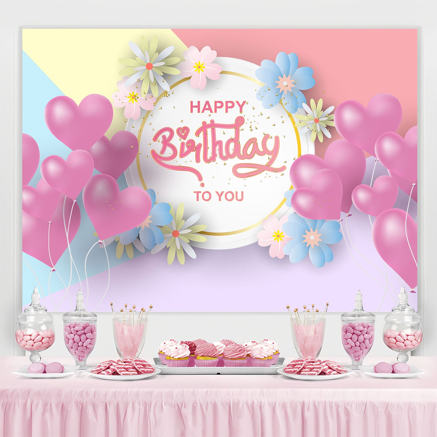 Customize Backdrop For Birthday Romantic Floral Balloon Backdrop BRP3-73