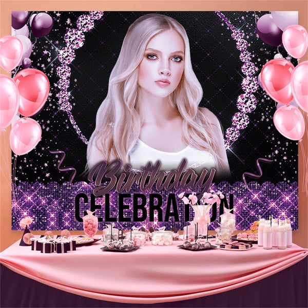 Customized Backdrop For Birthday Purple Sparkle Glam Backdrop BRP3-77