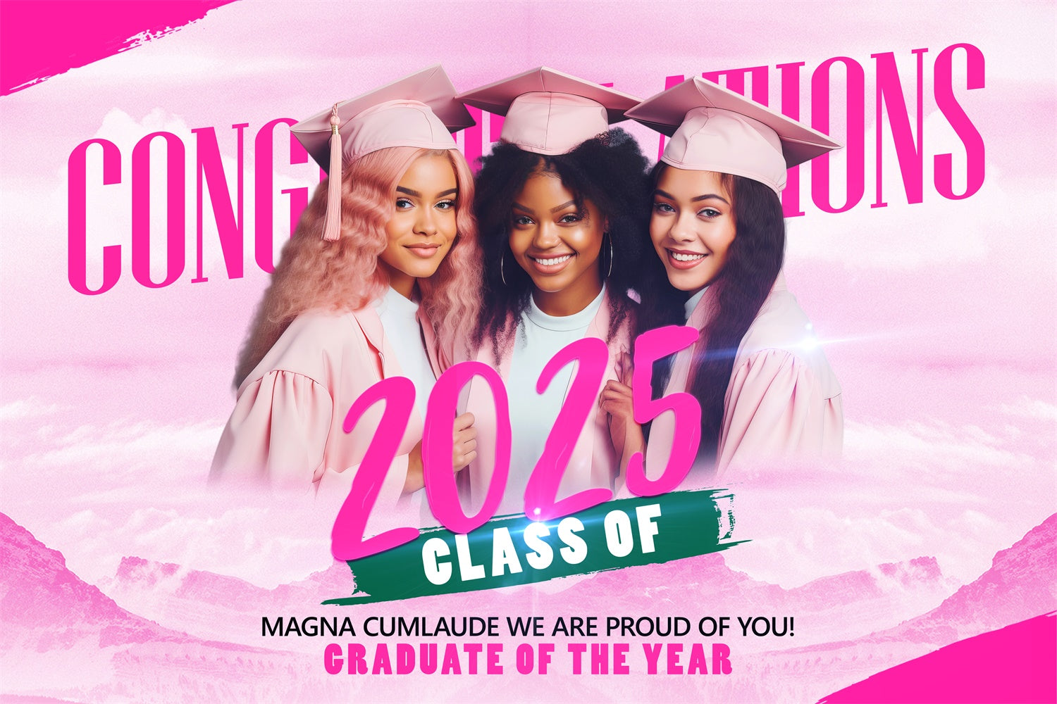 Personalized Graduation Backdrop Glam Pink Graduation Party Backdrop BRP4-158