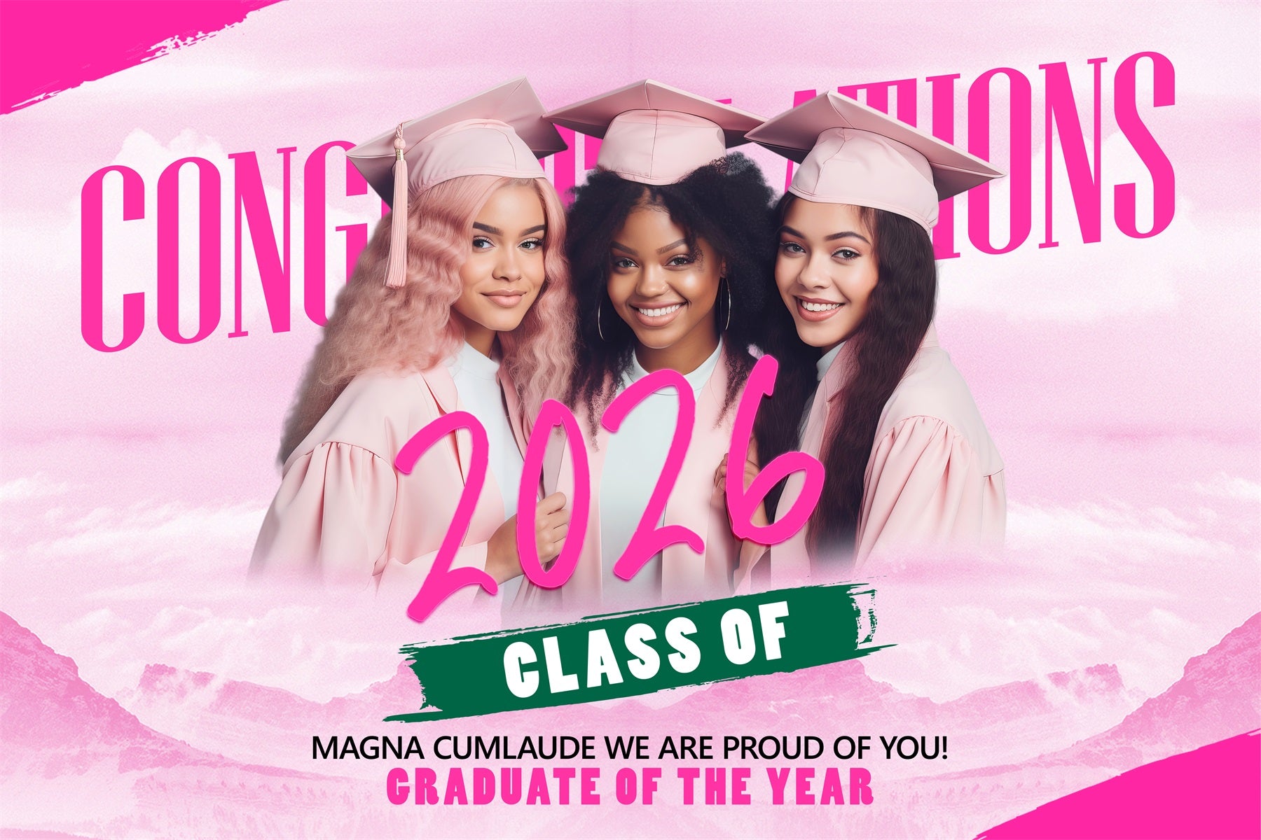 Personalized Graduation Backdrop Glam Pink Graduation Party Backdrop BRP4-158