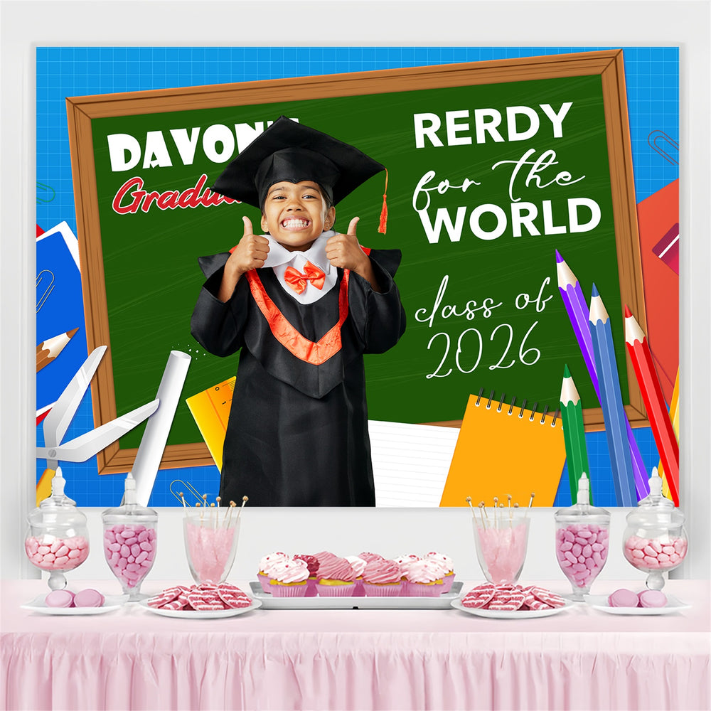 Custom Graduation Backdrop Colorful Stationery Graduation Party Backdr