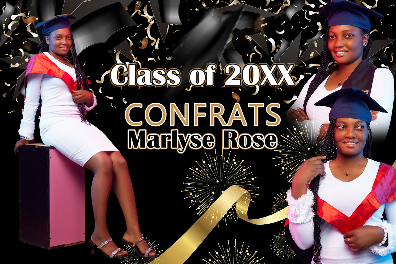 Personalized Graduation Backdrop Elegant Black Graduation Party Backdrop BRP4-176