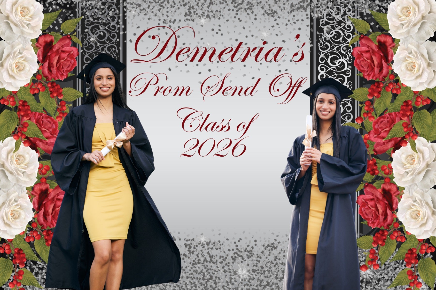 2026 Graduation Backdrop Elegant Rose Custom Graduation Party Backdrop BRP4-185