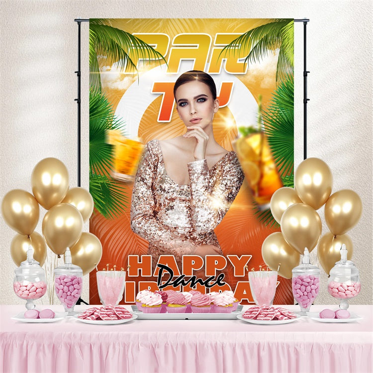 Backdrops For Dances Palm Leaves Happy Birthday Customized Backdrop BRP4-200