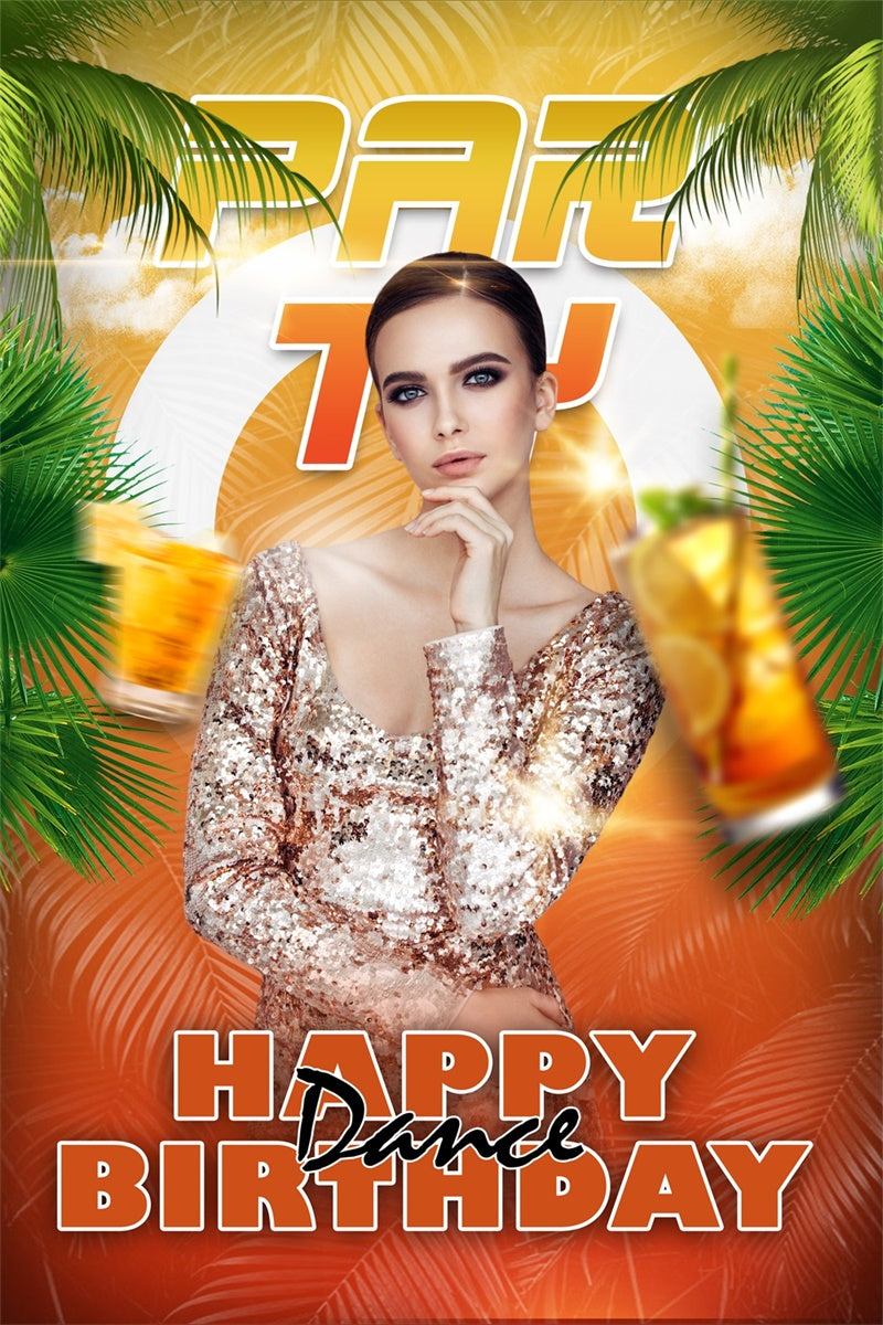Backdrops For Dances Palm Leaves Happy Birthday Customized Backdrop BRP4-200
