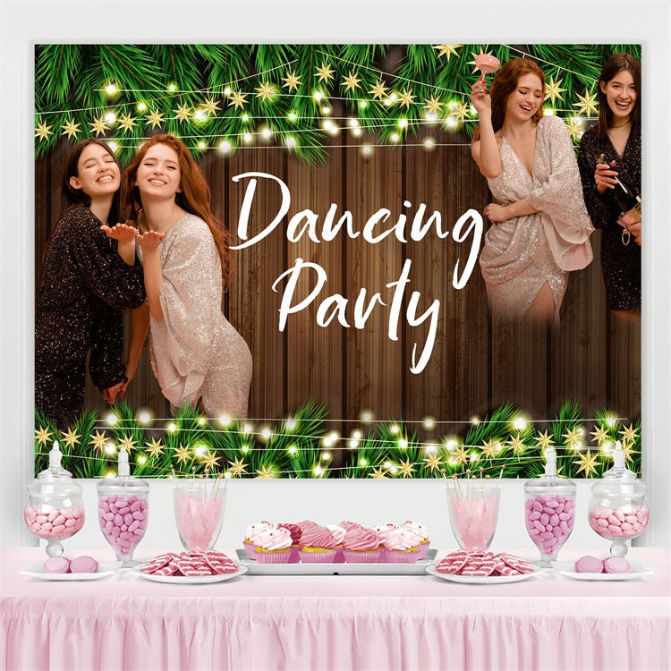 Dance Party Backdrops Wood Wall String Lights Personalized Backdrop BRP4-201