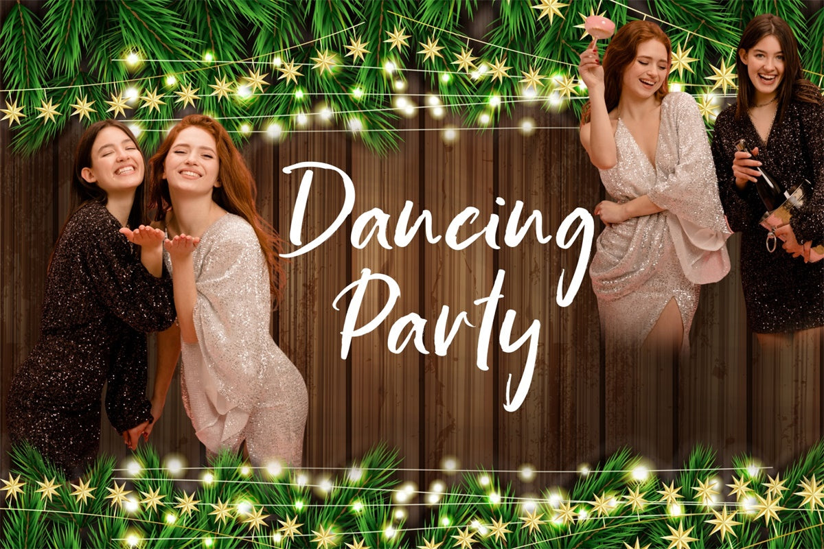 Dance Party Backdrops Wood Wall String Lights Personalized Backdrop BRP4-201