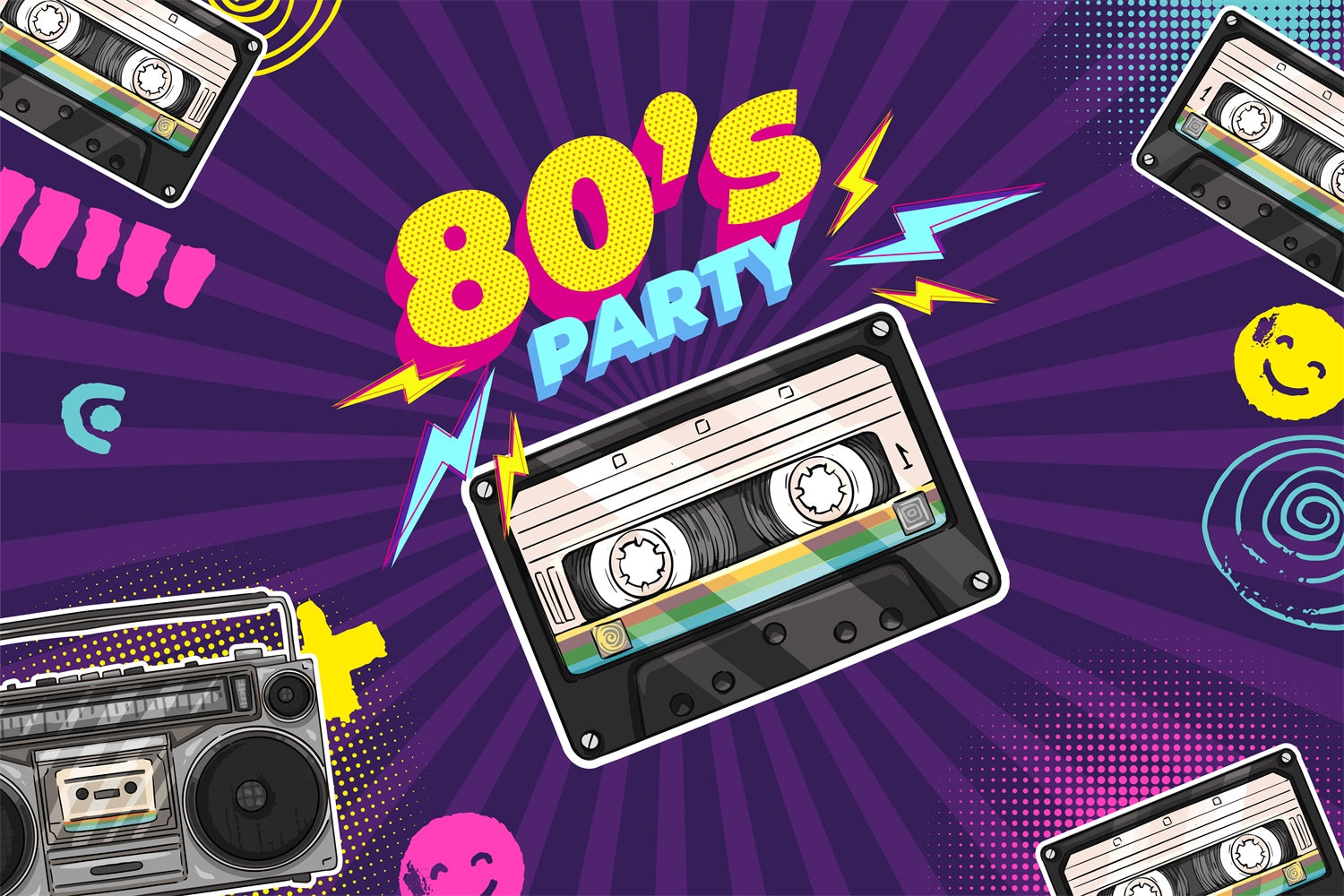 Backdrop For Dance Electric Boombox 80s Personalized Backdrop BRP4-216
