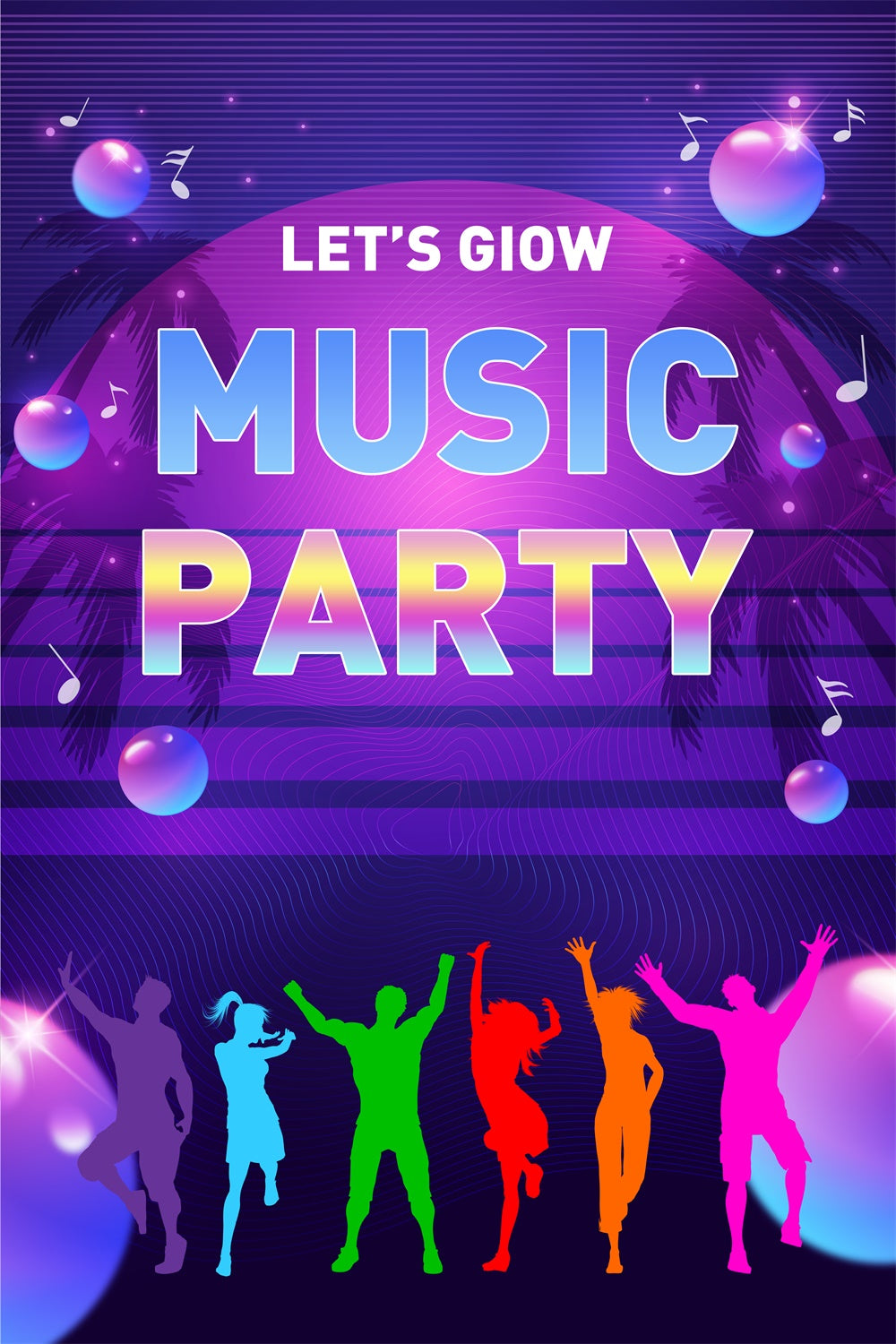 Dance Backdrop Ideas Palm Neon Music Dance Customized Backdrop BRP4-223
