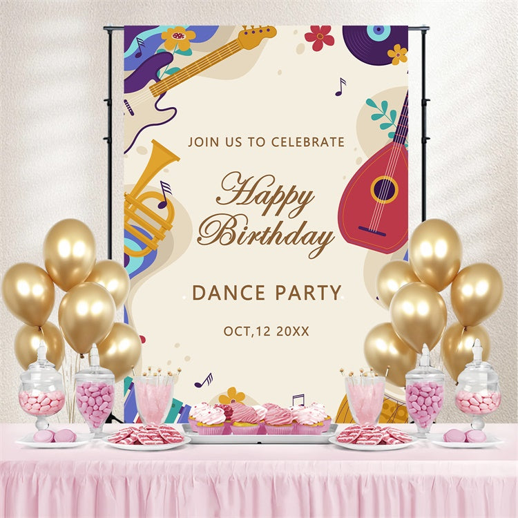 Dance Backdrop Cartoon Music Theme Birthday Custom Backdrop BRP4-225