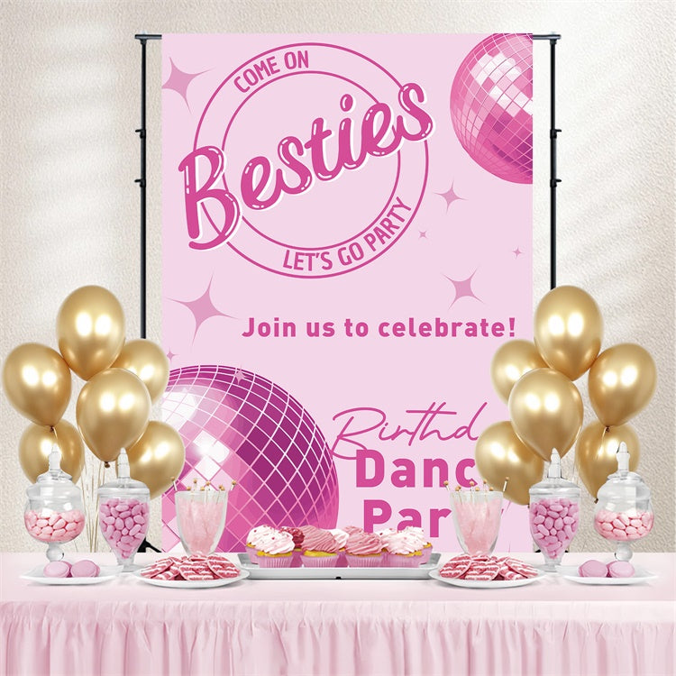 Dance Party Backdrops Sparkling Disco Ball Pink Custom Backdrop BRP4-227