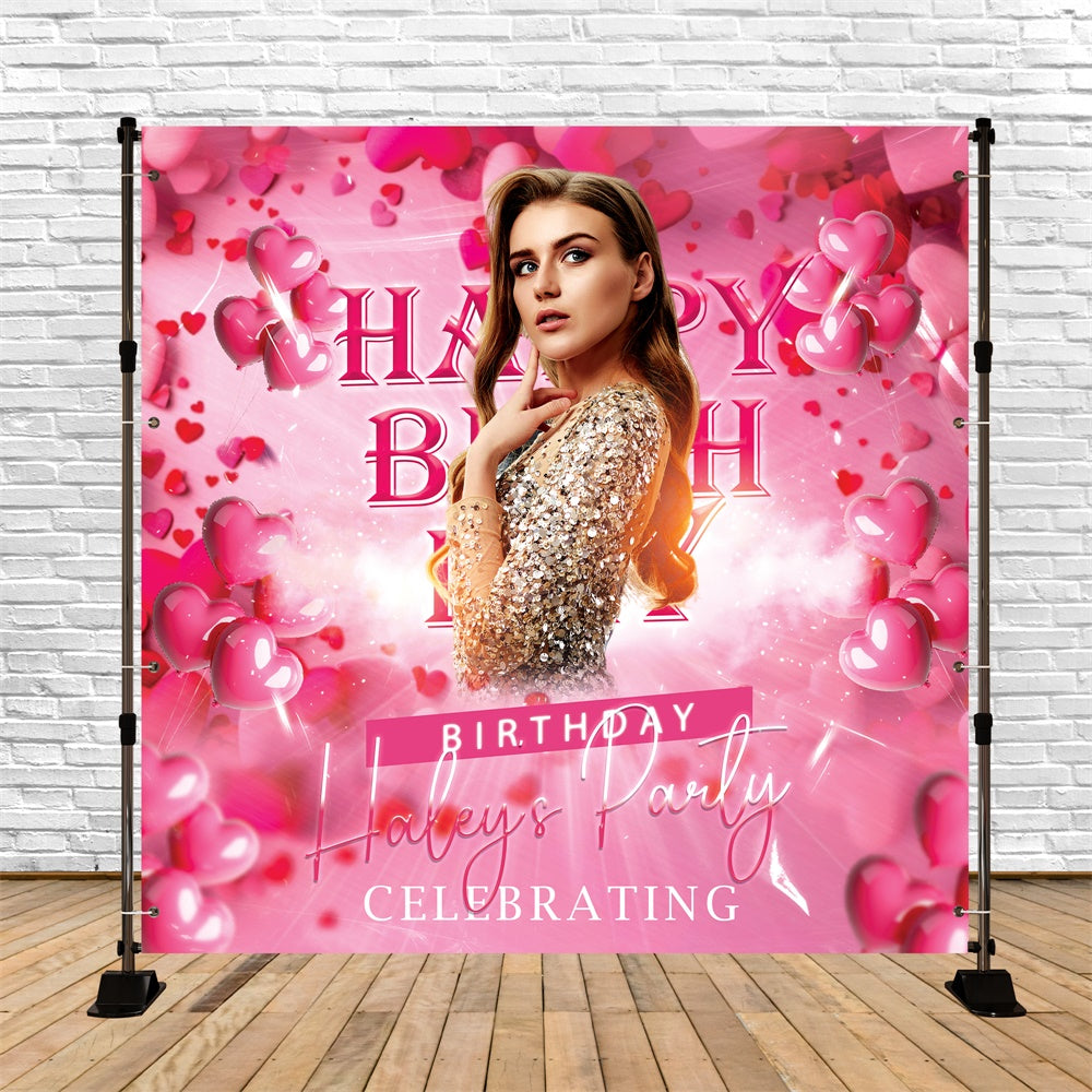 Custom Backdrop For Birthday Party Sparkling Heart Balloons Backdrop BRP5-102