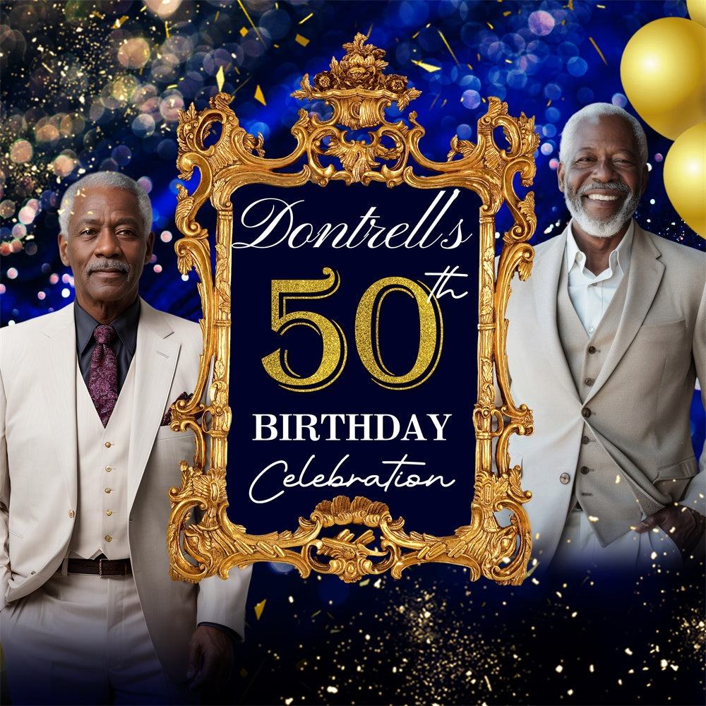 50th Birthday Backdrop Regal Gold Frame Customized Backdrop BRP5-106