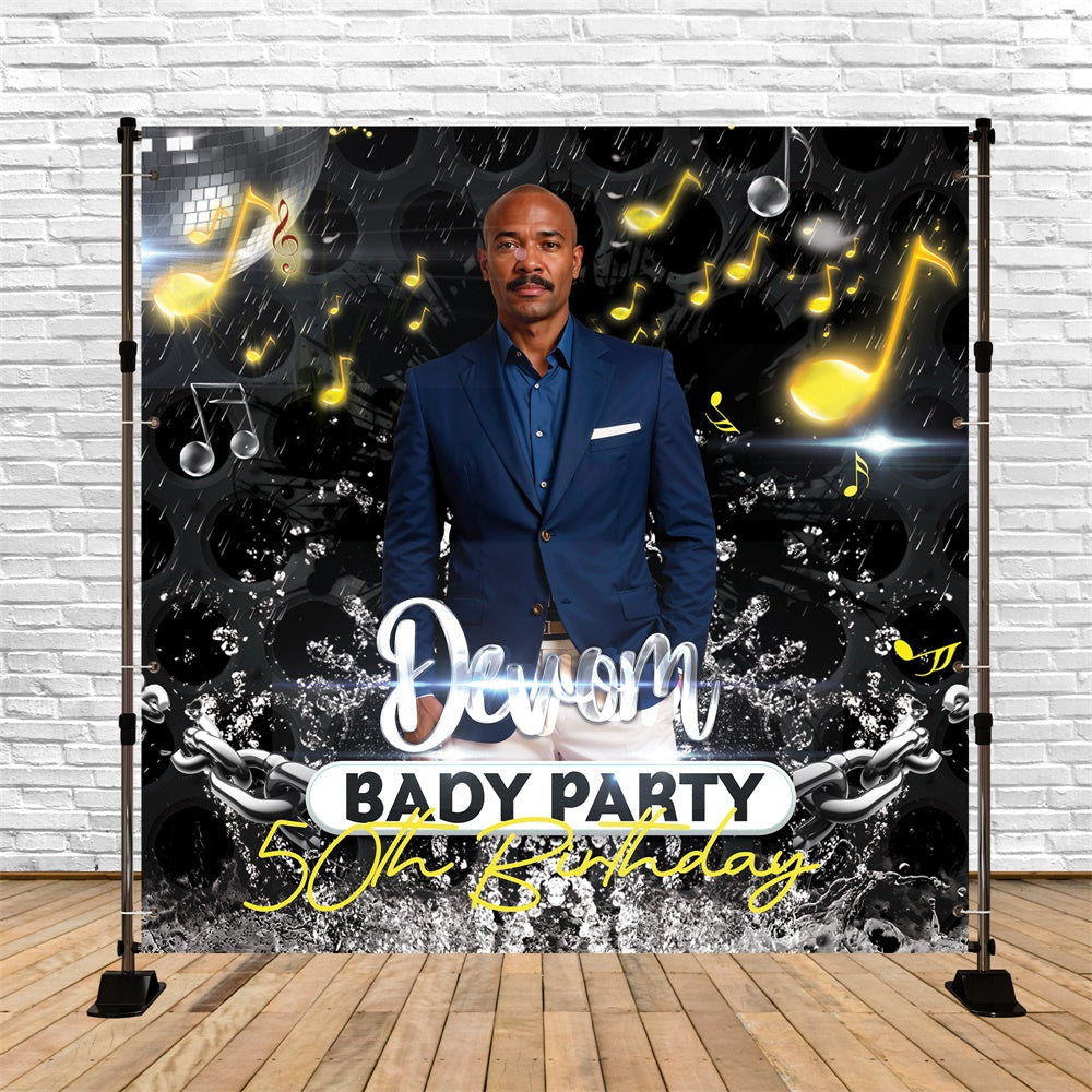 Customized Birthday Backdrop 50th Golden Notes Music Theme Backdrop BRP5-108