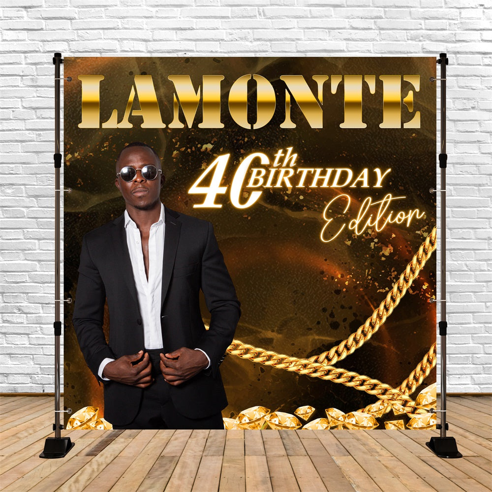 Custom Birthday Backdrop Golden Glamour 40th Birthday Backdrop BRP5-109
