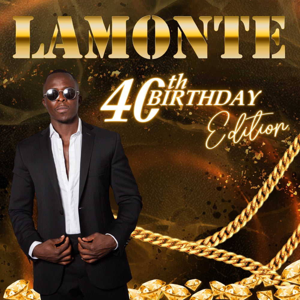 Custom Birthday Backdrop Golden Glamour 40th Birthday Backdrop BRP5-109