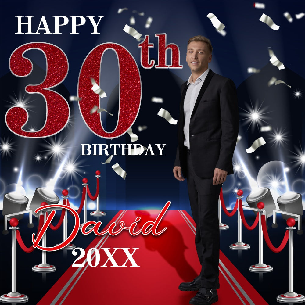 Customized Birthday Backdrop Red Carpet Spotlight 30th Backdrop BRP5-111