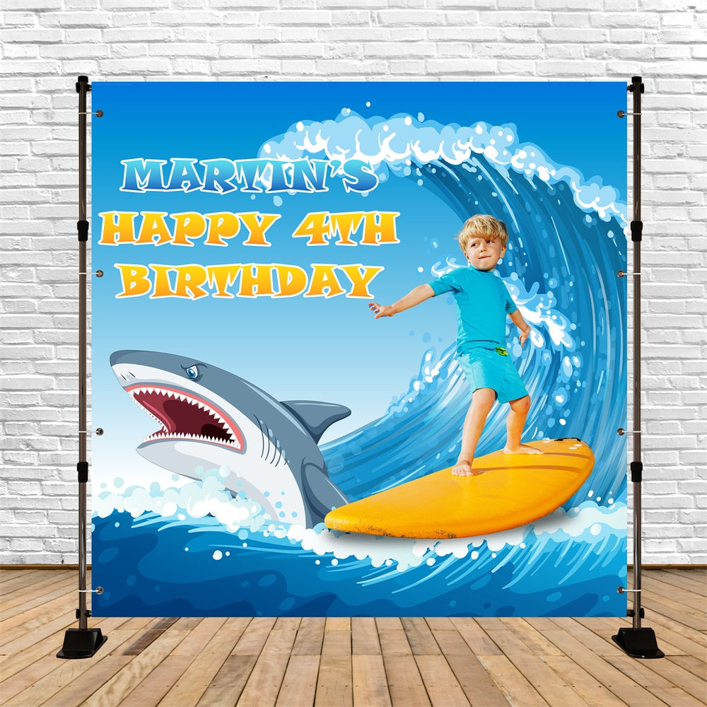 Customized Backdrop For Birthday Shark Wave Surfing 4th Backdrop BRP5-113